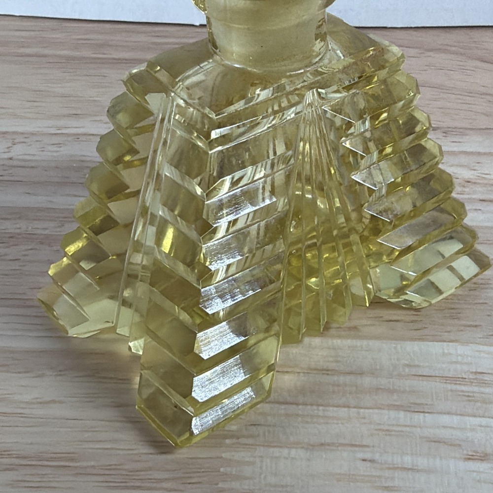 Art Deco Yellow Cut Crystal Glass Etched Perfume Bottle With Stopper Czech - Picture 8 of 15